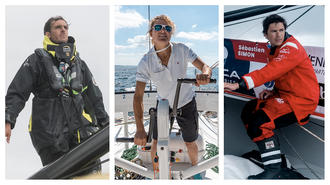 Chalie Dalin, Clarisse Crémer et Sébastien Simon, bizuths du Vendée Globe 2020 / ©  Vincent Curutchet-Alea / Apivia - Thomas Deregnieaux / BPCE - Martin Viezzer / Arkea Paprec