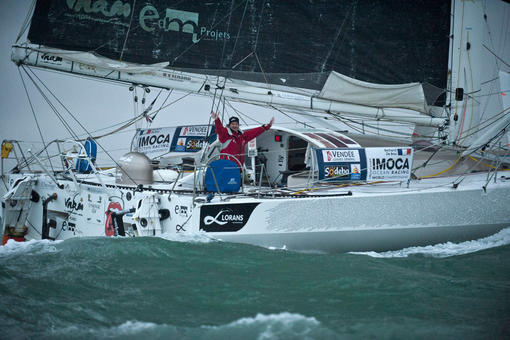 Bertrand de Broc sur son bateau